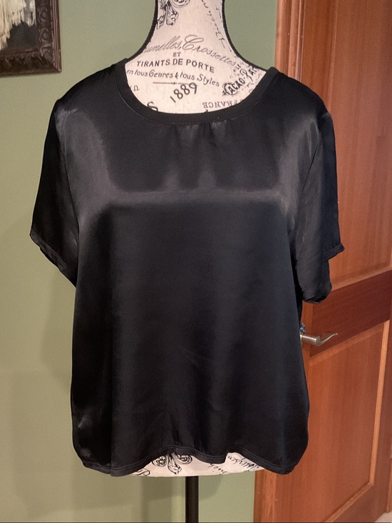 Nation LTD Tops - Nation LTD Black Satin Short-Sleeve Blouse, Size XL